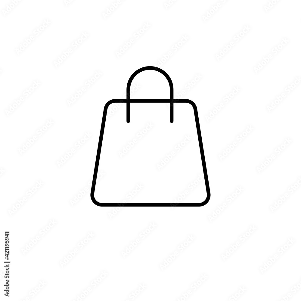Shopping bag thin line icon in black. Logo package, purchase or buy. Flat isolated symbol, used for: illustration, minimal, logo, mobile, app, emblem, design, web, site, ui, ux. Vector EPS 10 Shopping bag thin line icon in black. Logo package, purchase or buy. Flat isolated symbol, used for: illustration, minimal, logo, mobile, app, emblem, design, web, site, ui, ux. Vector EPS 10