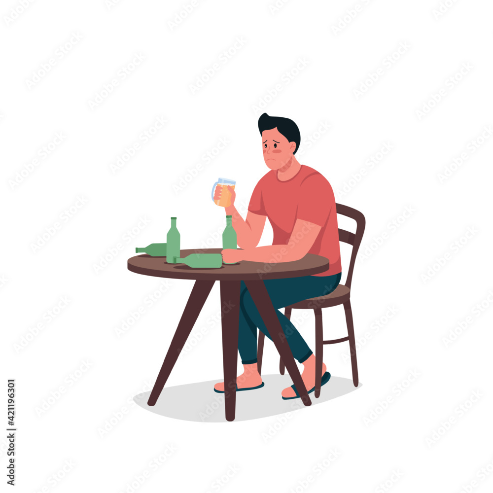 Alcoholic man flat color vector detailed character. Bad toxic habit. Sad  guy. Dependence on alcohol. Substance abuse isolated cartoon illustration  for web graphic design and animation Stock Vector | Adobe Stock