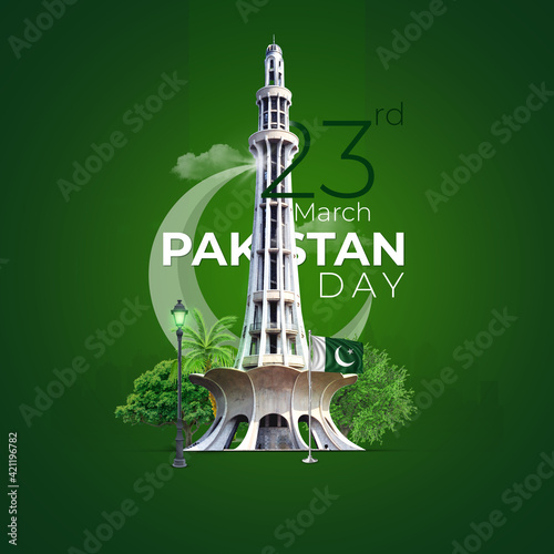 Pakistan Day	. Pakistan Minar background design  photo