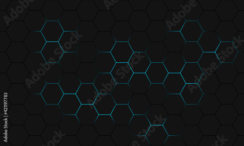 Black hexagon seamless pattern. Abstract hexagonal background.