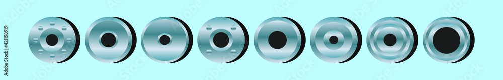 set of eyelet cartoon icon design template with various models. vector illustration isolated on blue background set of eyelet cartoon icon design template with various models. vector illustration isolated on blue background