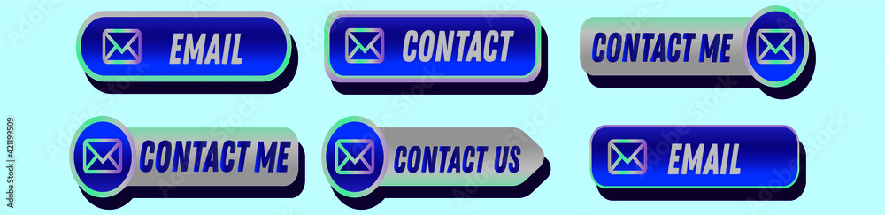 set of contact us button cartoon icon design template with various models. vector illustration isolated on blue background set of contact us button cartoon icon design template with various models. vector illustration isolated on blue background