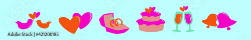 set of just married cartoon icon design template with various models. vector illustration isolated on blue background