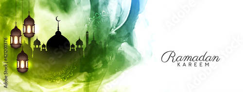 Ramadan Kareem festival colorful watercolor banner design
