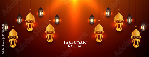 Ramadan Kareem festival stylish banner with lanterns