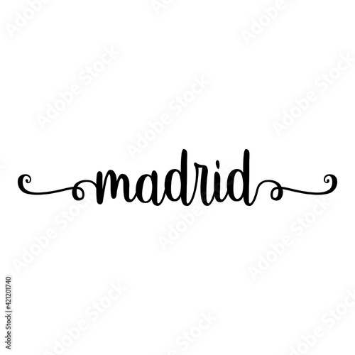 Banner con texto manuscrito madrid escrito a mano con florituras en color negro