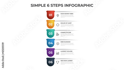 Colorful 6 points of steps diagram with simple design, infographic template vector. photo