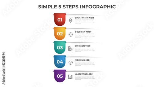 Colorful 5 points of steps diagram with simple design, infographic template vector.
