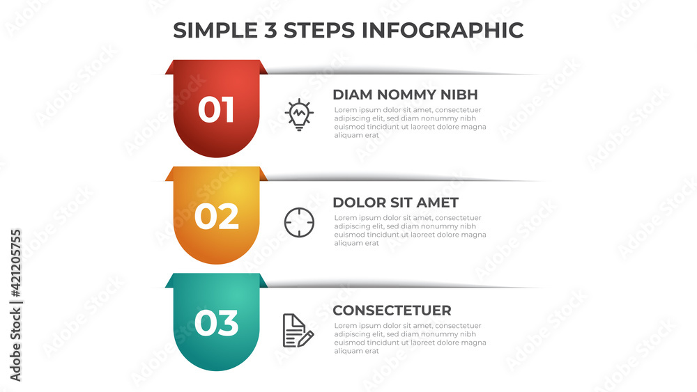 Colorful 3 points of steps diagram with simple design, infographic template vector.