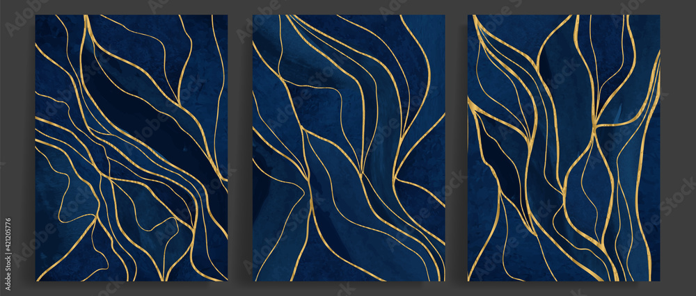 Luxury dark gold abstract art background vector. Line art design with golden hand drawn texture. Design for wall art,cover, home decor, prins and wallpaper 