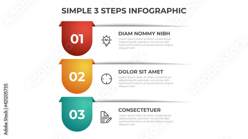 Colorful 3 points of steps diagram with simple design, infographic template vector. photo