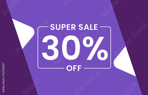 Super Sale 30% Off Banner, Sale tag 30% off vector illustration