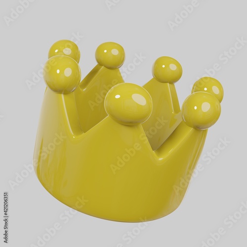Royal yellow crown 3d illustration isolated on white background