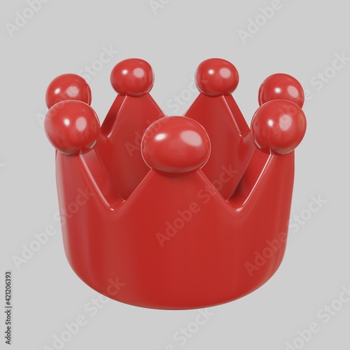 Royal red crown 3d illustration isolated on white background