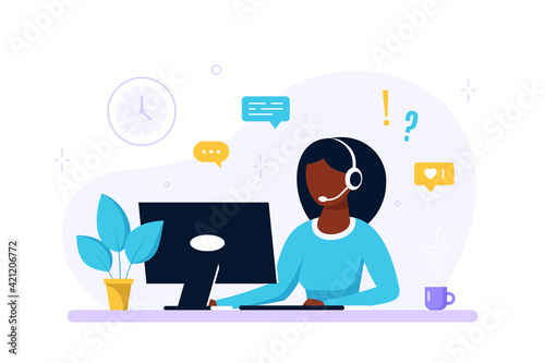Woman with headphones and microphone with laptop