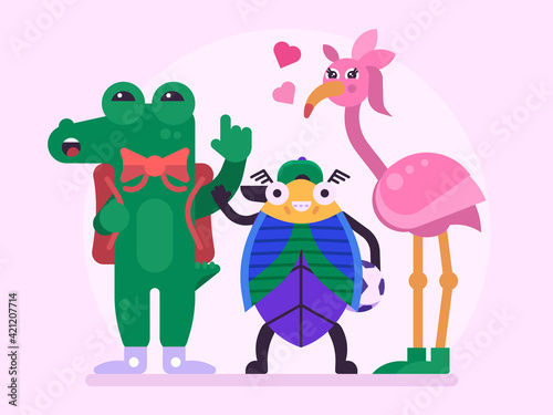 Cute Family Humanized Animal Characters in Flat