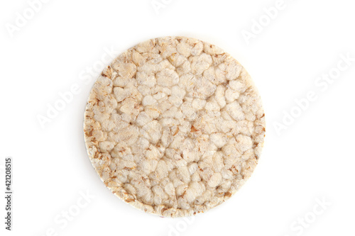 Puffed wheat cake isolated on white background. Wholegrain crispbread, cereal dietary crackers.