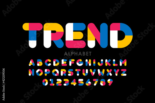 Modern style font, trendy color typography design, alphabet letters and numbers