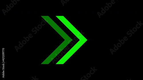 Green arrow animation on black background. Solid vivid green color.