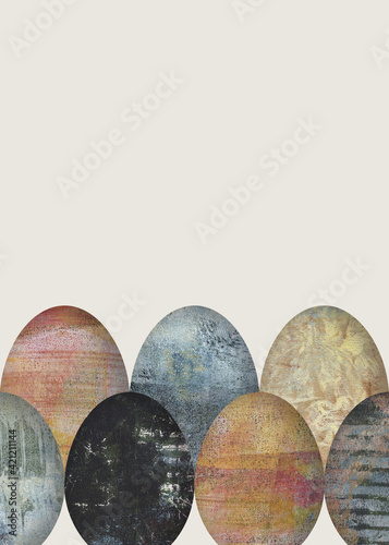 Off-white vertical background with Easter egg or pebble illustration