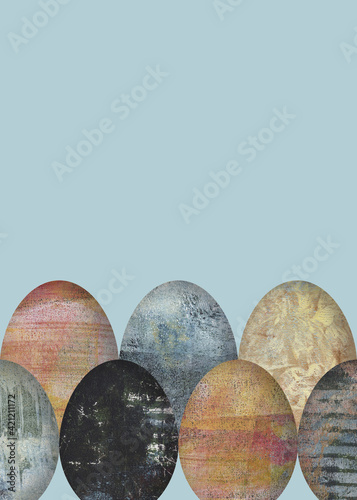Blue vertical background with Easter egg or pebble illustration