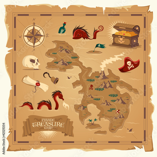 Pirate Treasure Map Old Parchment