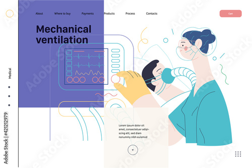 Mechanical ventilation - medical insurance illustration. Flat vector