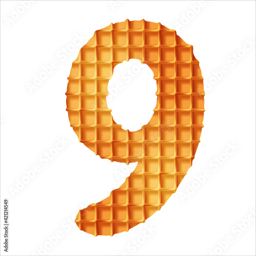 Delicious crispy waffles in the shape of numbers. Vector illustration.