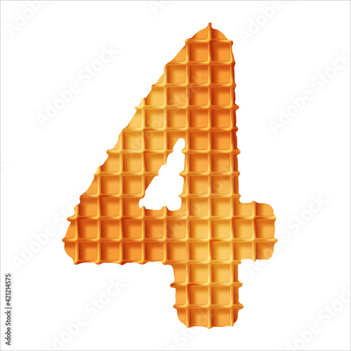 Delicious crispy waffles in the shape of numbers. Vector illustration.