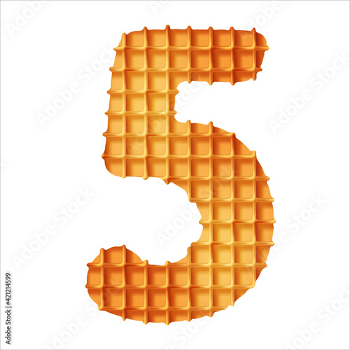 Delicious crispy waffles in the shape of numbers. Vector illustration.