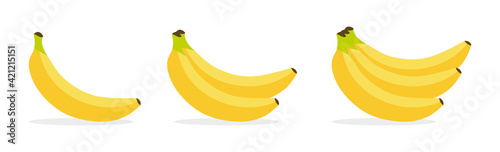 Bananas vector illustration. Yellow fruit banana. Tropical fruits isolated icons set. Banana bunch cartoon graphic element. 