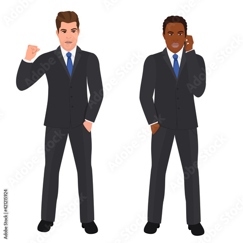 Set. Business man poses. Vector illustration.