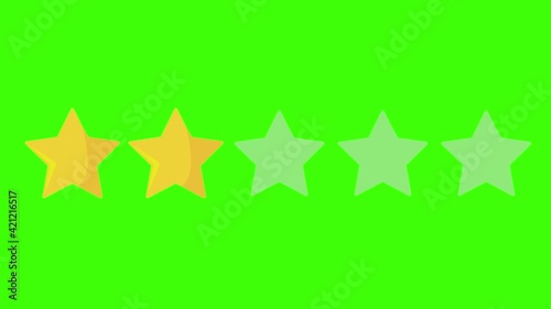 2 two stars rating icon on green screen or chroma key. Bad review worst score animation 3d	
 photo