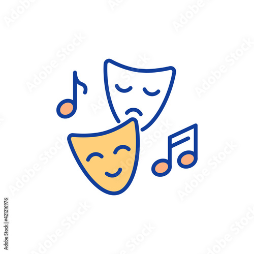 Cultural vitality RGB color icon. Arts and culture. Creative endeavors. Diverse cultural traditions. Theaters and museums. Visual, literary and performing arts. Isolated vector illustration