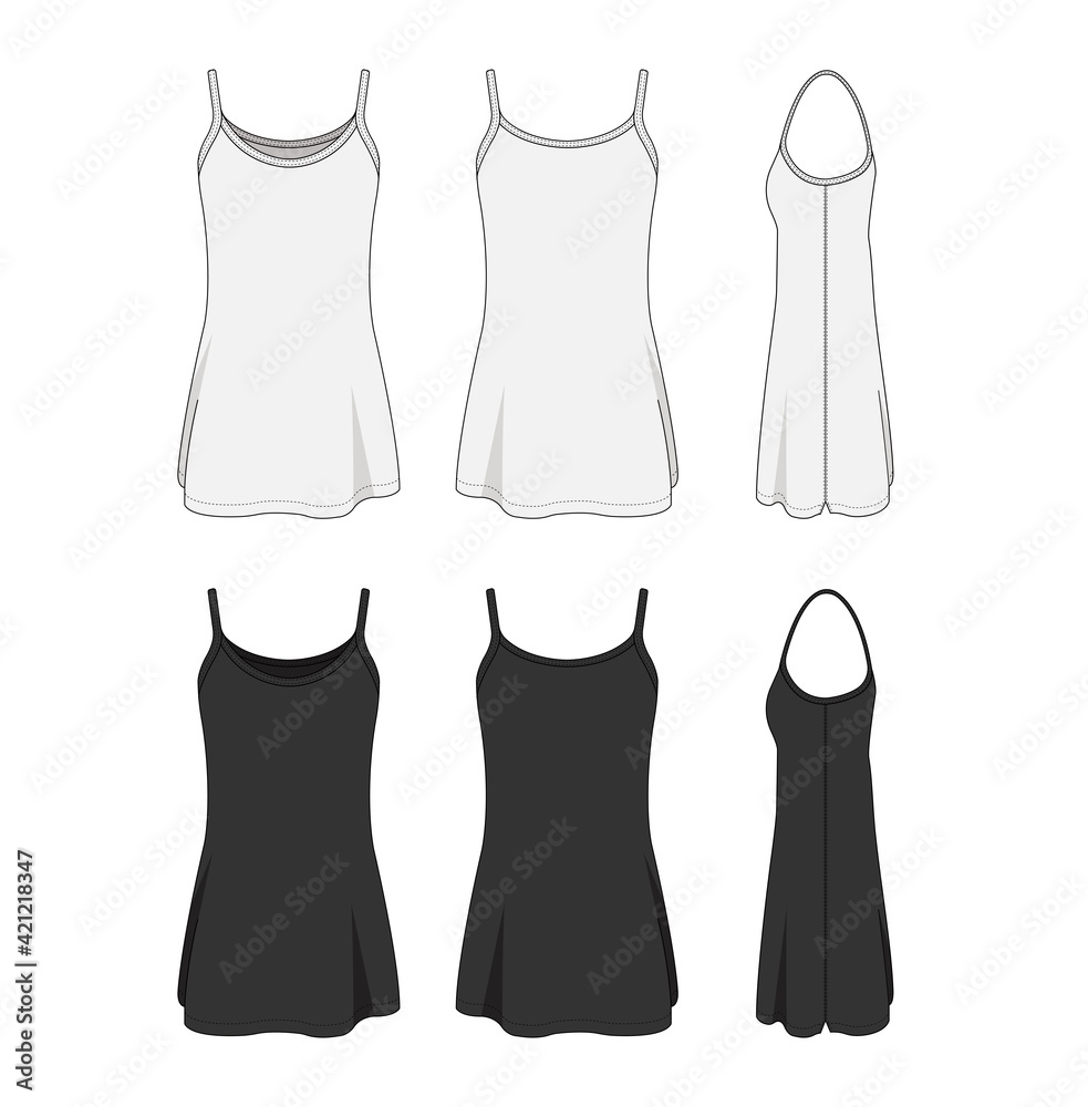 Fototapeta premium Woman long camisole dress template illustration set