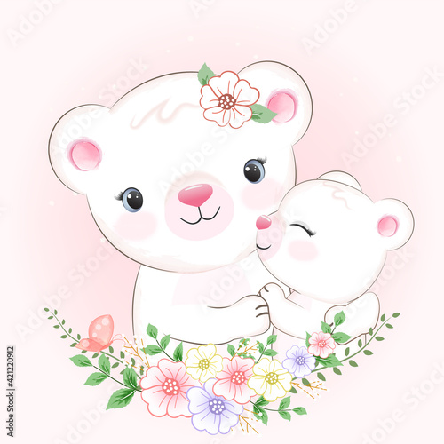 Cute Little bear and mom, mother day concept illustration