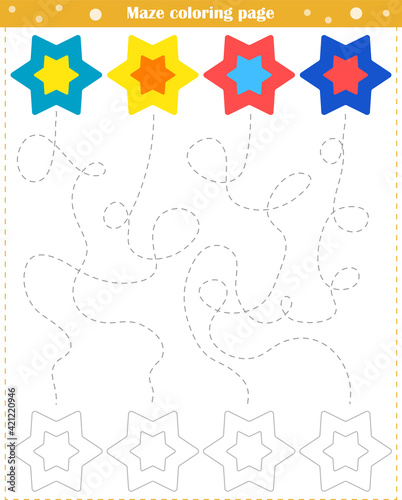  Logic game for children. Go through the maze and color the figure according to the pattern