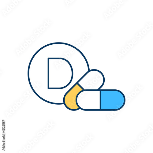 Vitamin D intake RGB color icon. Impact on mood changes and mental health. Keeping bones, teeth and muscles healthy. Sleep quality improvement. Vitamin D deficiency. Isolated vector illustration