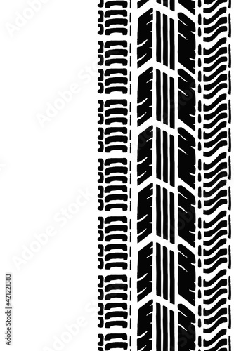 Seamless pattern with Wheel tires. Car tire tread tracks and dirty tires track. Vector isolated banner with empty space for text