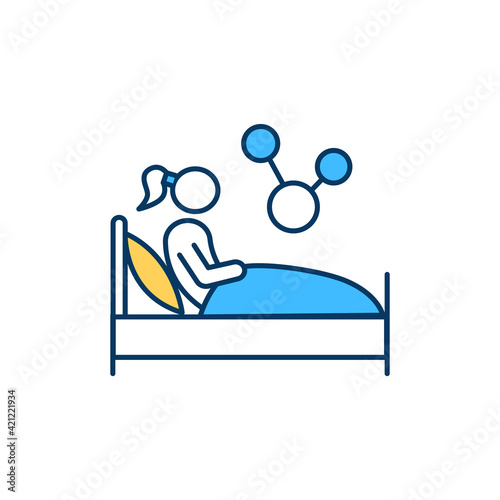Sleep problems RGB color icon. Insomnia. Poor sleeping habits. Difficulty falling asleep. Neurological problems. Exacerbating depression. Sleep apnea, snoring. Isolated vector illustration