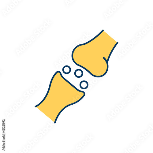 Osteoporosis development RGB color icon. Weak and brittle bones. Osteopenia. Serotonin syndrome. Fractures risk increasing. Severe back, leg pain. Diminished bone density. Isolated vector illustration