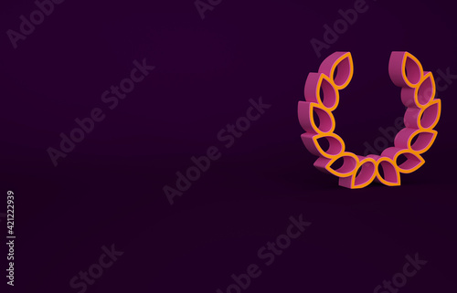 Orange Laurel wreath icon isolated on purple background. Triumph symbol. Minimalism concept. 3d illustration 3D render