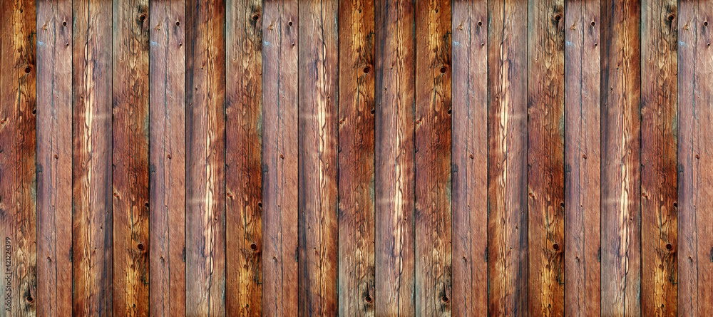 Fototapeta premium Wood plank brown texture background.