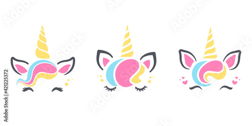 Beautiful unicorn face For designing greeting cards as a birthday gift for girls.