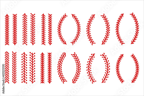The red stitch or stitching of the baseball Isolated on white background.
