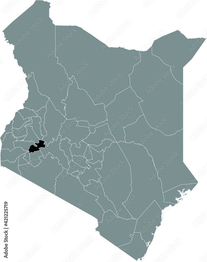 Black highlighted location map of the Kenyan Kericho county inside gray ...