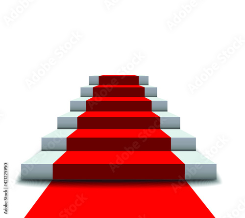 Staircase with red carpet isolated