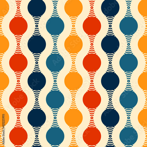 Retro seamless pattern design - colorful nostalgic repeat background for textile, wallpaper, and wrapping paper