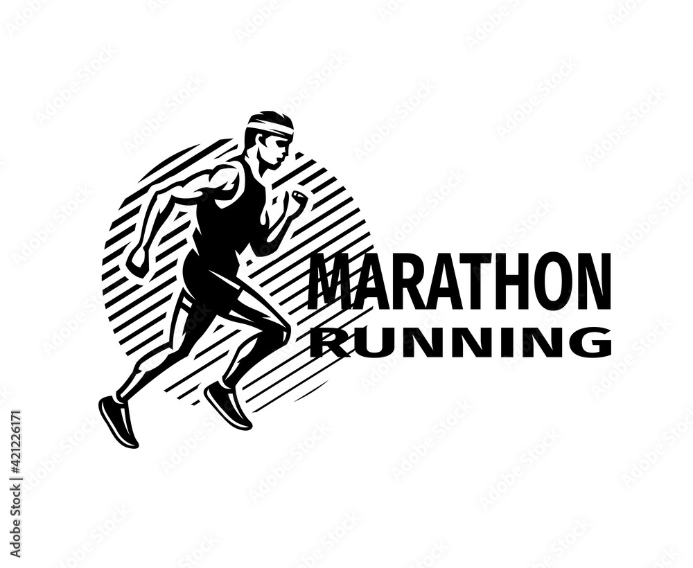 Run marathon. Running man, Logo, emblem. Vector illustration. Run marathon. Running man, Logo, emblem. Vector illustration.