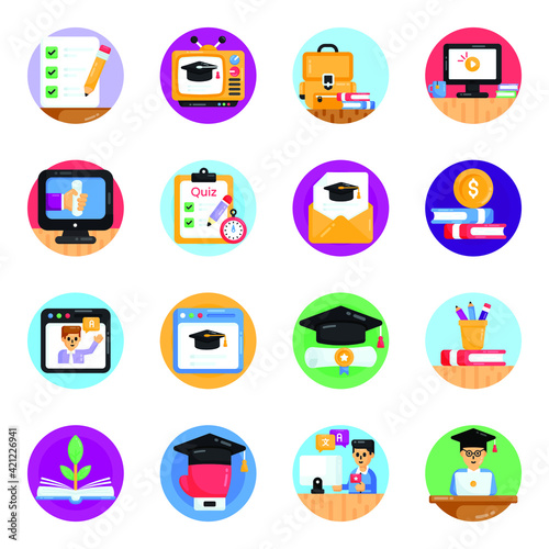 
Pack of Virtual Education Flat Rounded Icons 

